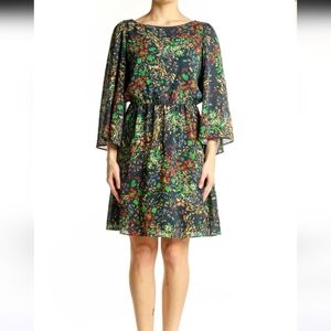 Alice + Olivia Multicolor Floral Print Silk Blend Dress
